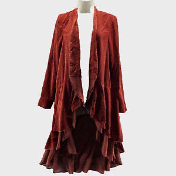 Free People Orange Red Velvet Duster Jacket - Picture 5 of 7